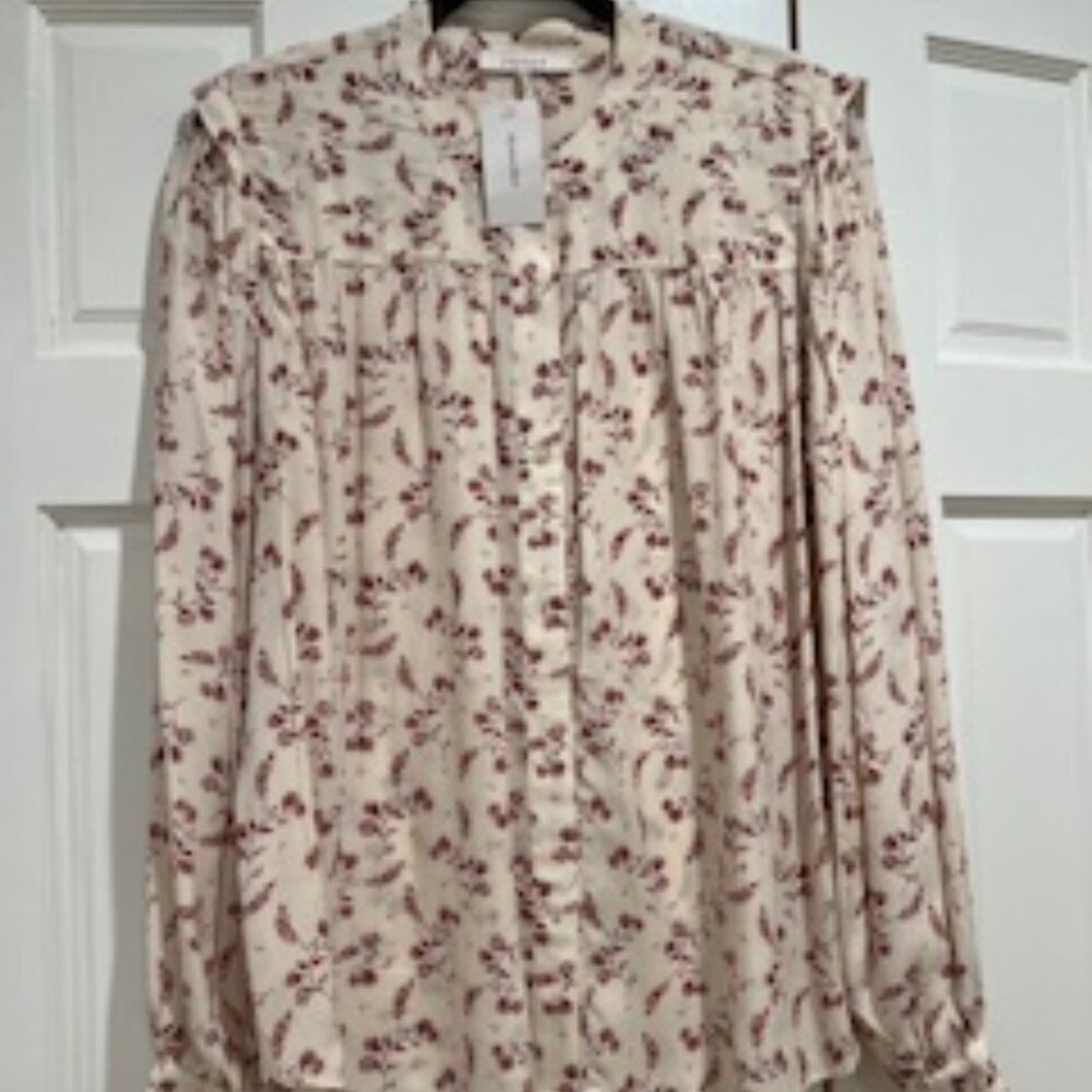 NWT Frame Burgundy/Cream Print Dress Blouse Size Large
